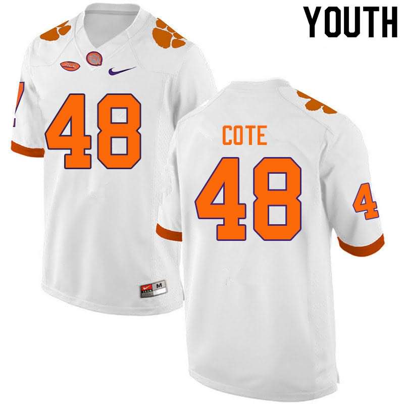 Youth Clemson Tigers David Cote #48 Colloge White NCAA Game Football Jersey Official OVM55N6F