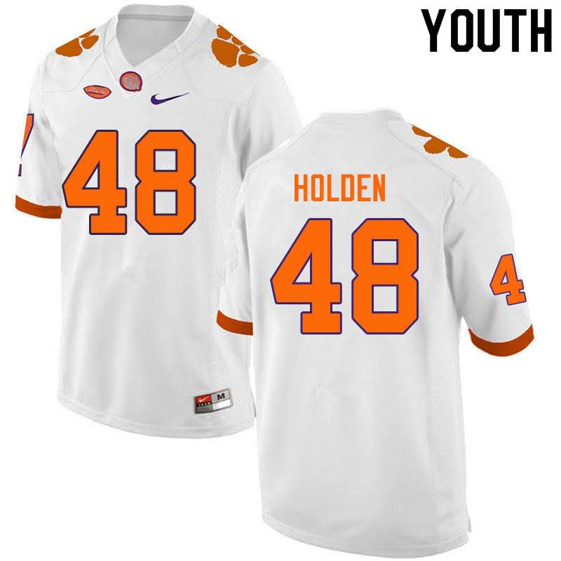Youth Clemson Tigers Landon Holden #48 Colloge White NCAA Game Football Jersey Stability DEK82N5Z