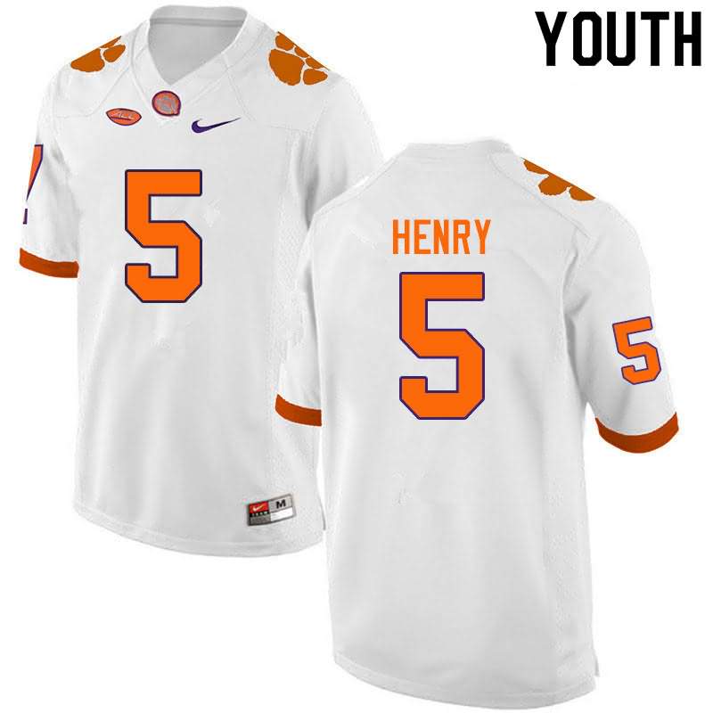 Youth Clemson Tigers K.J. Henry #5 Colloge White NCAA Game Football Jersey Fashion HUH05N7V