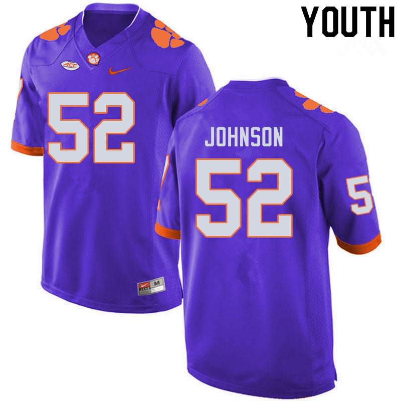 Youth Clemson Tigers Tayquon Johnson #52 Colloge Purple NCAA Game Football Jersey Top Deals ZSB68N6P
