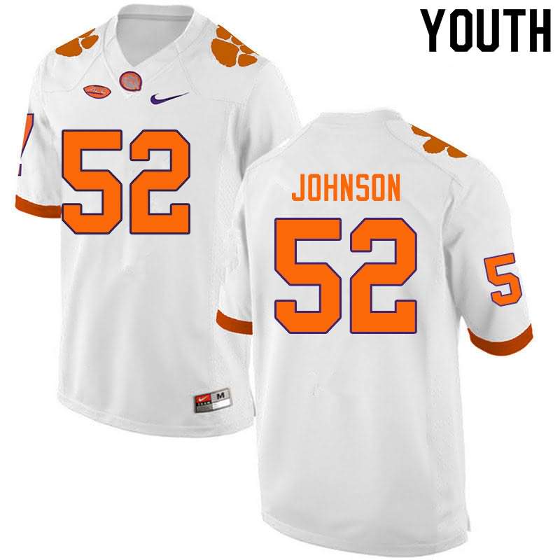 Youth Clemson Tigers Tayquon Johnson #52 Colloge White NCAA Elite Football Jersey Latest NTV32N4T