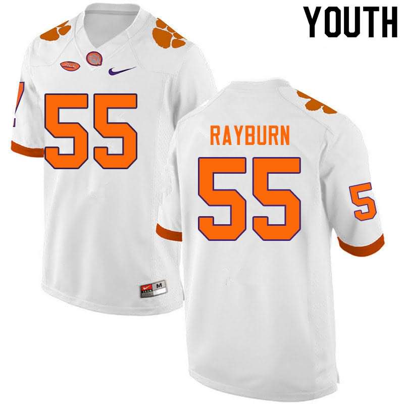 Youth Clemson Tigers Hunter Rayburn #55 Colloge White NCAA Game Football Jersey May DWD06N0D