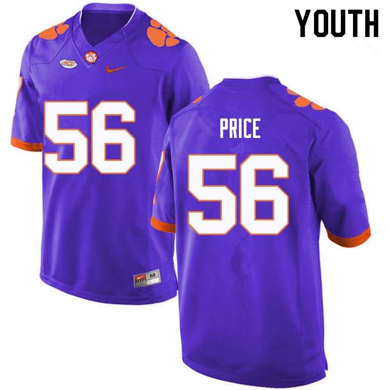 Youth Clemson Tigers Luke Price #56 Colloge Purple NCAA Game Football Jersey Restock RHB67N5Q
