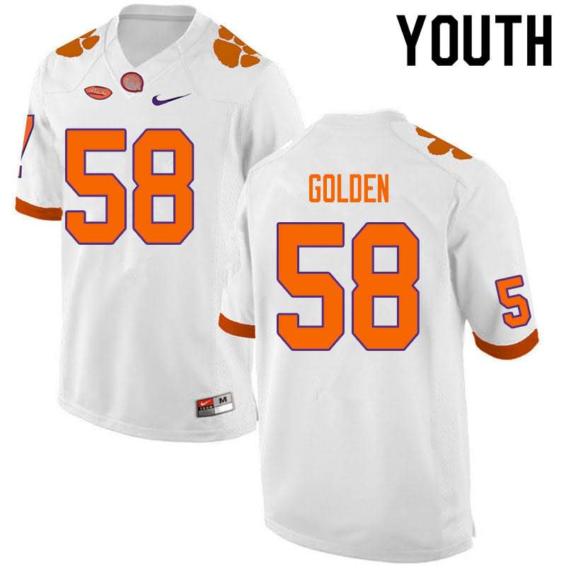 Youth Clemson Tigers Maddie Golden #58 Colloge White NCAA Elite Football Jersey Comfortable KZV60N3F