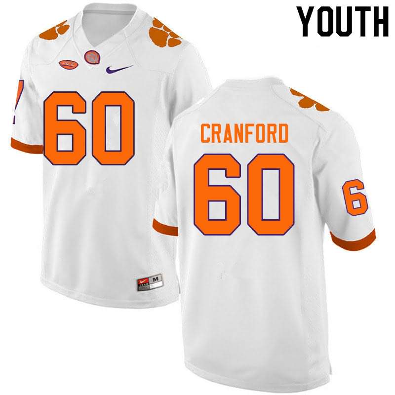 Youth Clemson Tigers Mac Cranford #60 Colloge White NCAA Game Football Jersey Wholesale VIS06N2X