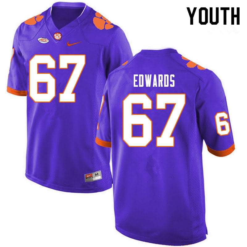 Youth Clemson Tigers Will Edwards #67 Colloge Purple NCAA Elite Football Jersey Supply AUL35N6S