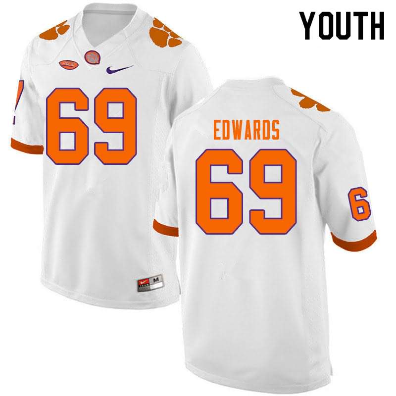 Youth Clemson Tigers Jacob Edwards #69 Colloge White NCAA Game Football Jersey Style RHZ56N3C