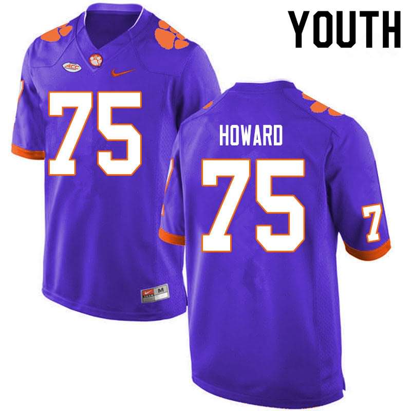 Youth Clemson Tigers Trent Howard #75 Colloge Purple NCAA Game Football Jersey High Quality HPS85N8F
