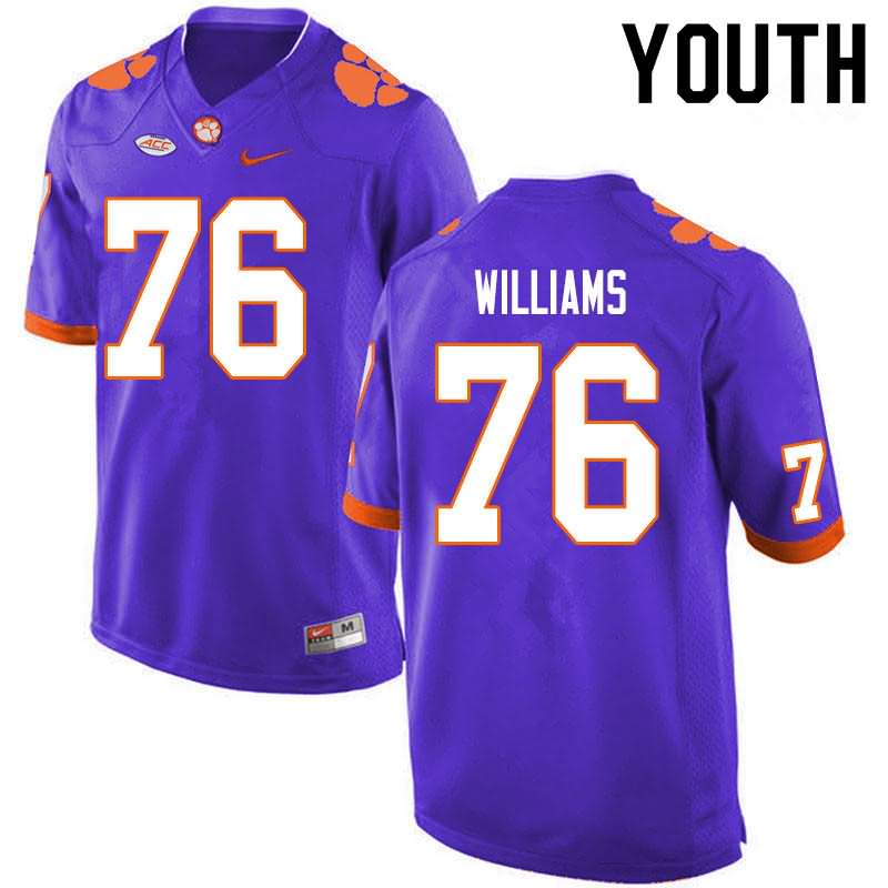 Youth Clemson Tigers John Williams #76 Colloge Purple NCAA Game Football Jersey Breathable WSO44N6O