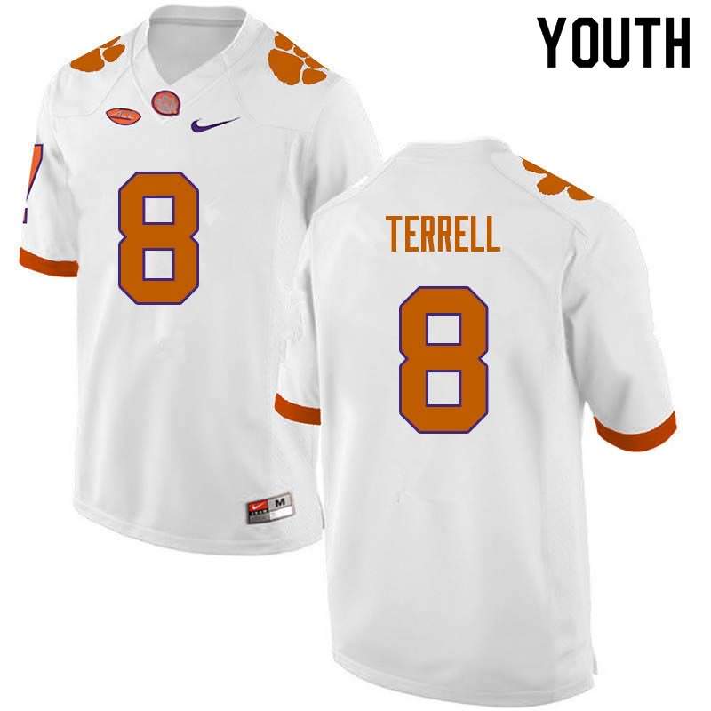 Youth Clemson Tigers A.J. Terrell #8 Colloge White NCAA Game Football Jersey OG CJE56N3F