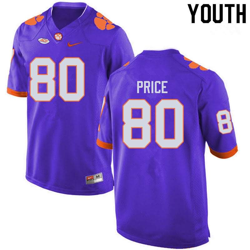 Youth Clemson Tigers Luke Price #80 Colloge Purple NCAA Game Football Jersey March XBC11N5D