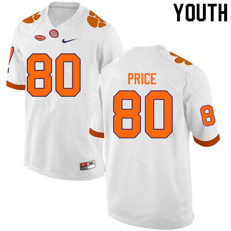 Youth Clemson Tigers Luke Price #80 Colloge White NCAA Game Football Jersey New Style HVV30N3P