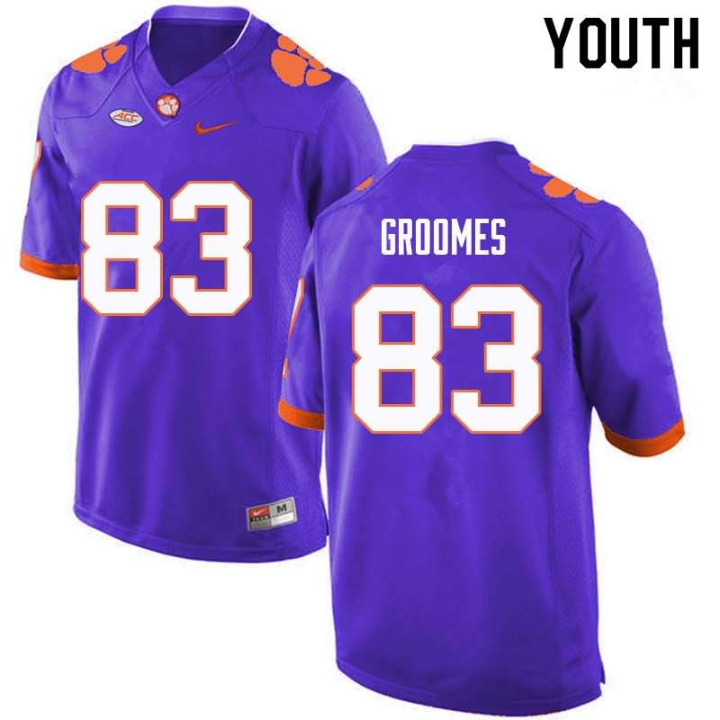 Youth Clemson Tigers Carter Groomes #83 Colloge Purple NCAA Game Football Jersey Lightweight XIS50N2Y