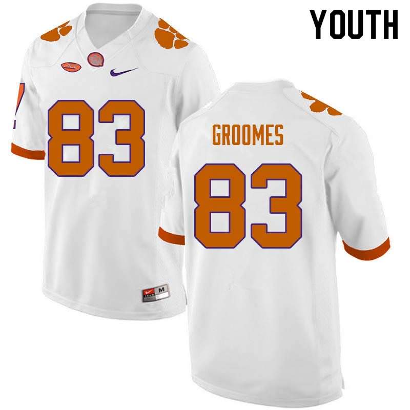 Youth Clemson Tigers Carter Groomes #83 Colloge White NCAA Game Football Jersey Discount ZKV67N6J
