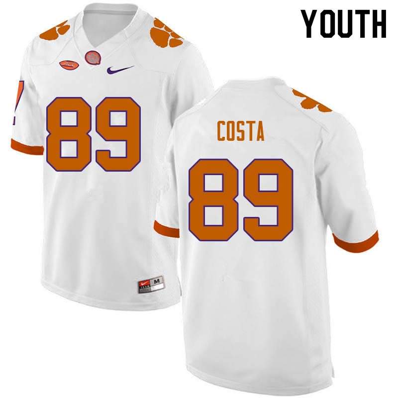 Youth Clemson Tigers Drew Costa #89 Colloge White NCAA Game Football Jersey January ZES23N6U