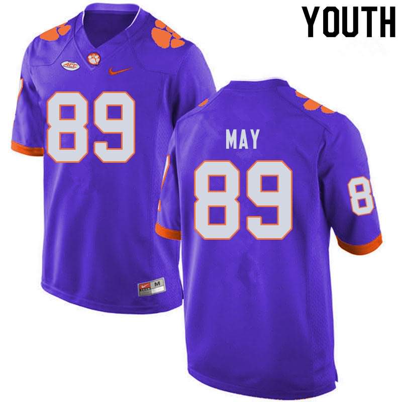 Youth Clemson Tigers Max May #89 Colloge Purple NCAA Game Football Jersey Version MQE78N5B