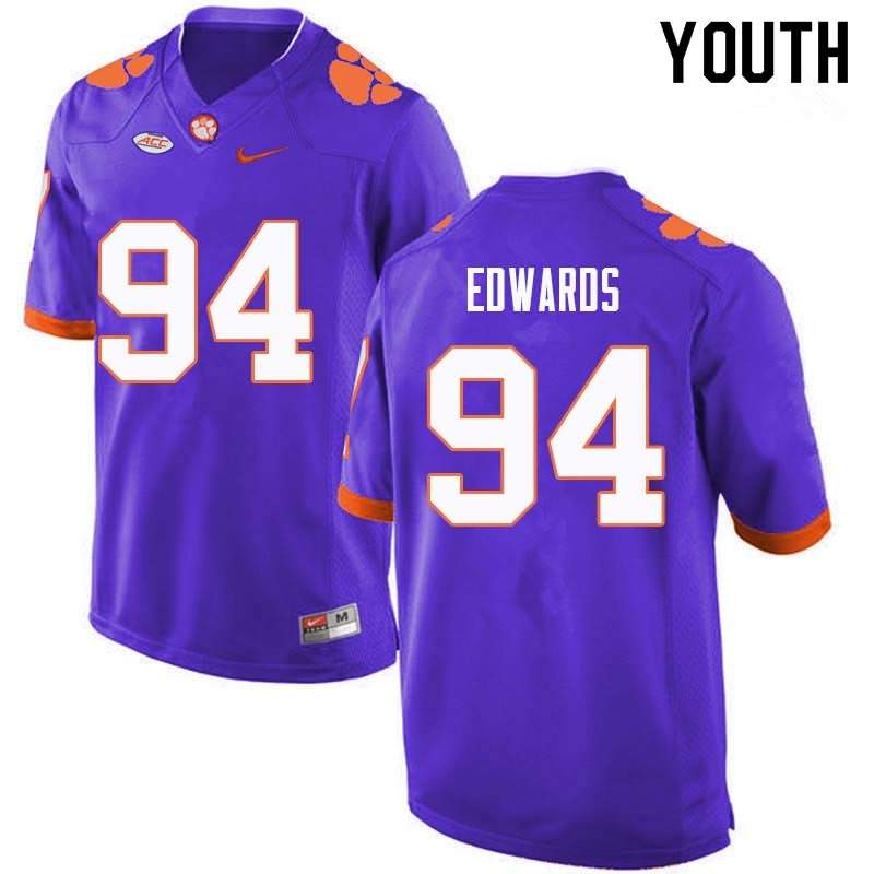 Youth Clemson Tigers Jacob Edwards #94 Colloge Purple NCAA Game Football Jersey September ASY36N5D