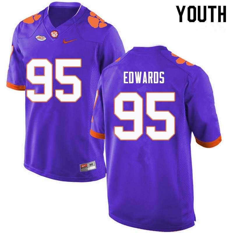 Youth Clemson Tigers James Edwards #95 Colloge Purple NCAA Elite Football Jersey Top Quality VXN05N3J