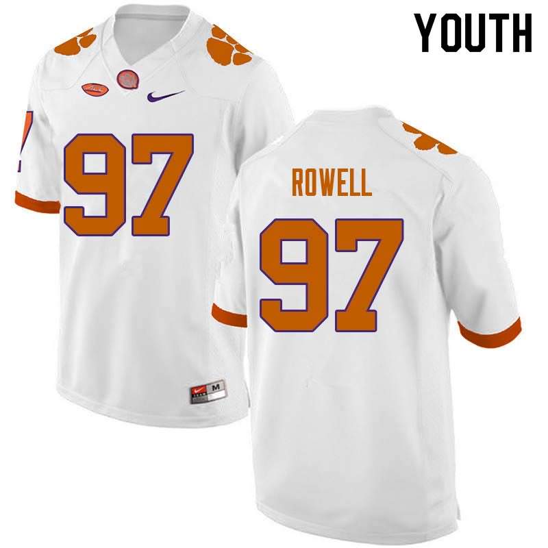 Youth Clemson Tigers Nick Rowell #97 Colloge White NCAA Game Football Jersey Copuon CQP42N3J