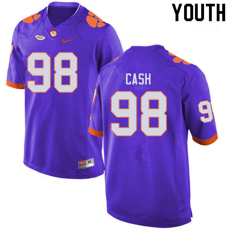 Youth Clemson Tigers Logan Cash #98 Colloge Purple NCAA Game Football Jersey Winter DPM75N1E