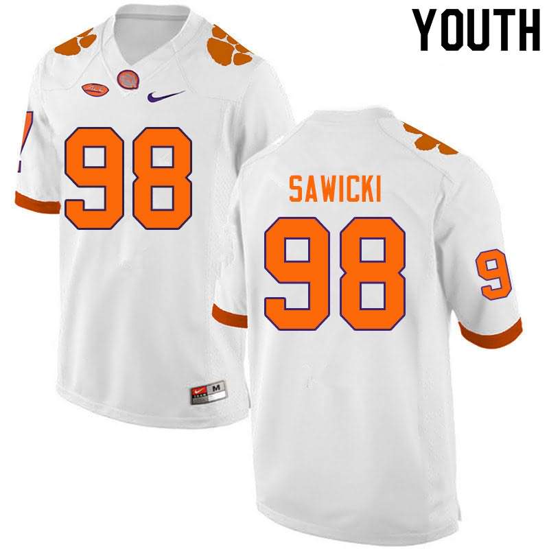 Youth Clemson Tigers Steven Sawicki #98 Colloge White NCAA Game Football Jersey Lightweight KCC32N7S