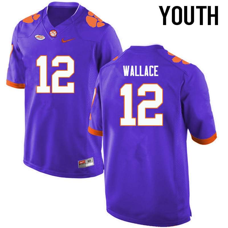 Youth Clemson Tigers KVon Wallace #12 Colloge Purple NCAA Game Football Jersey Breathable OCD47N7F