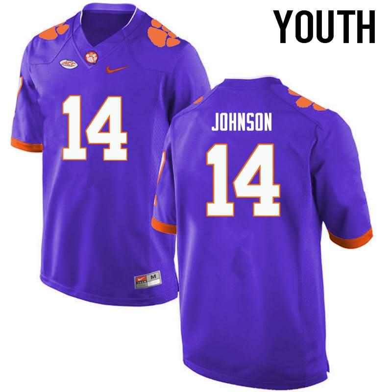 Youth Clemson Tigers Denzel Johnson #14 Colloge Purple NCAA Game Football Jersey High Quality IYF67N4M