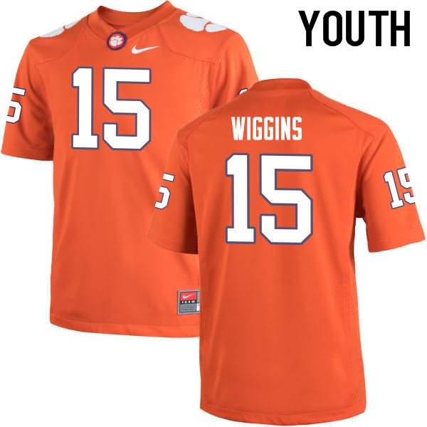 Youth Clemson Tigers Korrin Wiggins #15 Colloge Orange NCAA Game Football Jersey For Fans XEV82N4A