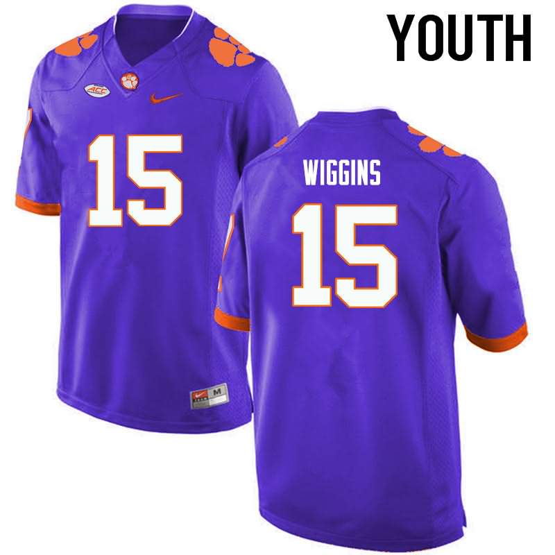 Youth Clemson Tigers Korrin Wiggins #15 Colloge Purple NCAA Game Football Jersey October WOW13N7K