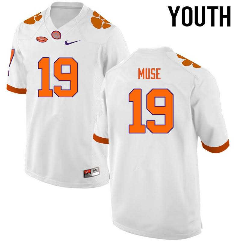 Youth Clemson Tigers Tanner Muse #19 Colloge White NCAA Elite Football Jersey August ARA58N2G