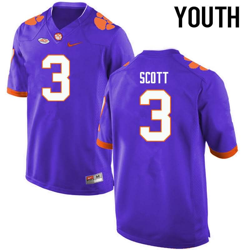 Youth Clemson Tigers Artavis Scott #3 Colloge Purple NCAA Game Football Jersey Customer TQL30N8S
