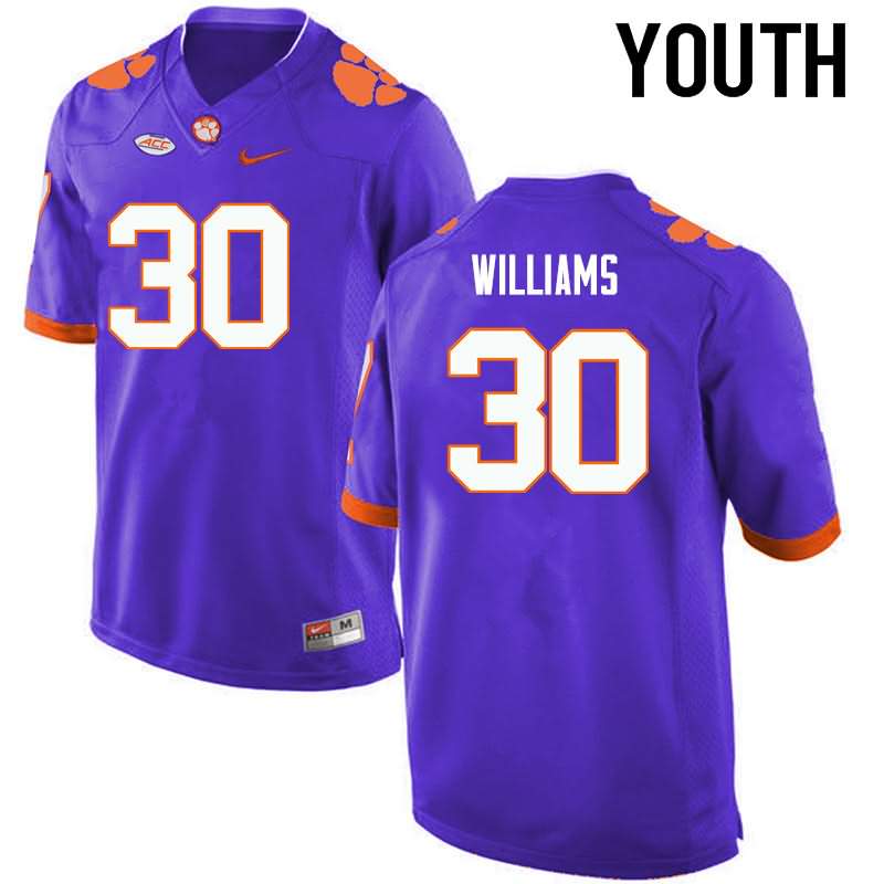 Youth Clemson Tigers Jalen Williams #30 Colloge Purple NCAA Game Football Jersey March XWS24N4H