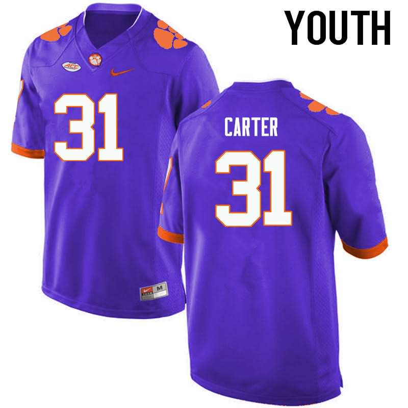 Youth Clemson Tigers Ryan Carter #31 Colloge Purple NCAA Game Football Jersey Breathable CQJ30N2Q