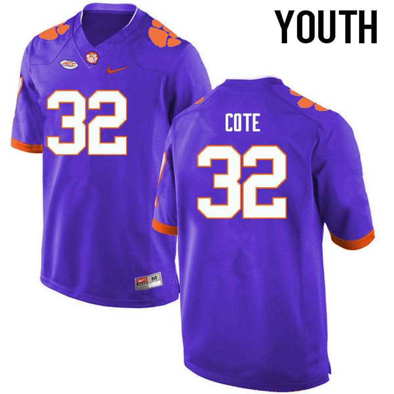 Youth Clemson Tigers Kyle Cote #32 Colloge Purple NCAA Game Football Jersey Breathable WBT22N6F