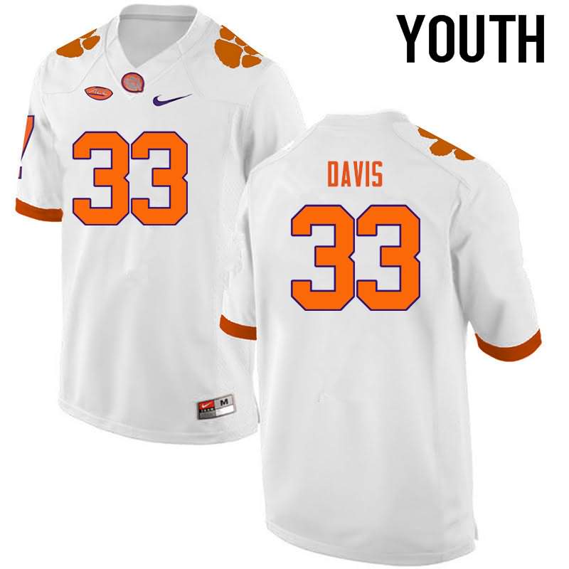 Youth Clemson Tigers J.D. Davis #33 Colloge White NCAA Elite Football Jersey OG EFX14N4S