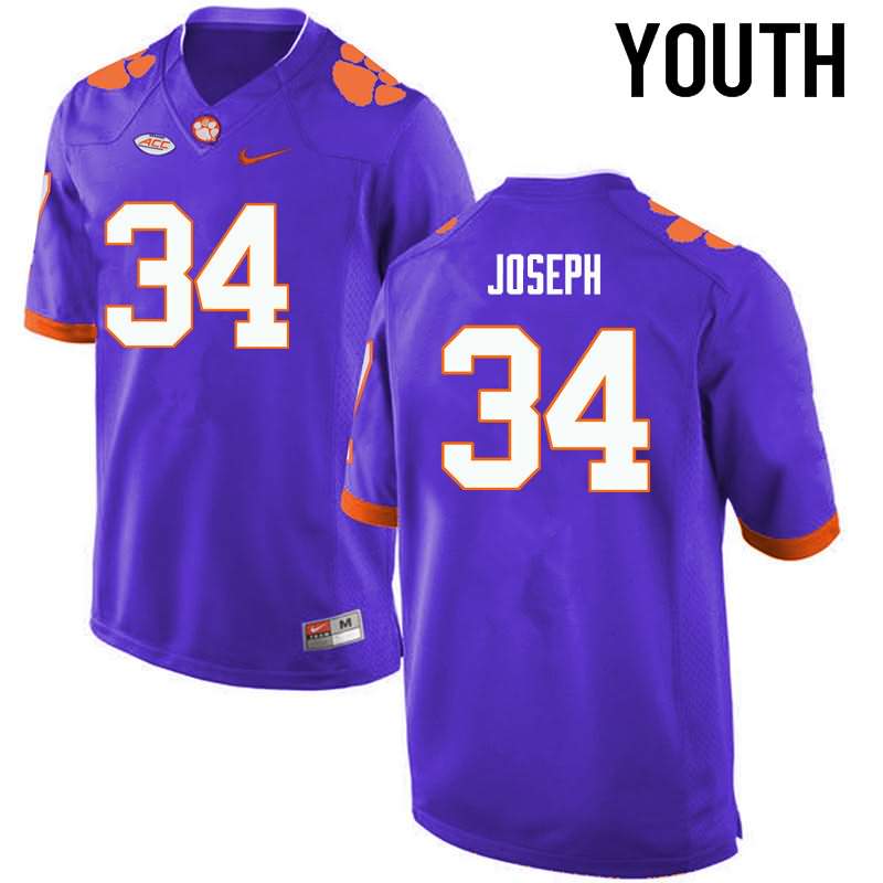 Youth Clemson Tigers Kendall Joseph #34 Colloge Purple NCAA Game Football Jersey Designated QGX56N4O