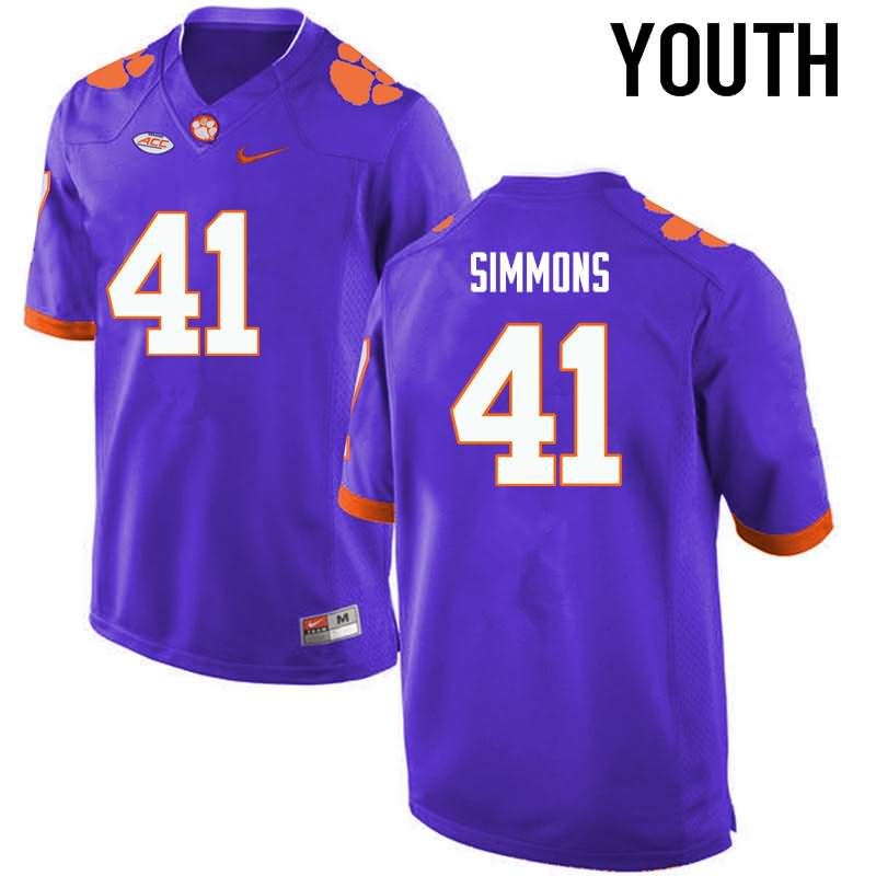 Youth Clemson Tigers Anthony Simmons #41 Colloge Purple NCAA Game Football Jersey Outlet SNM74N0T