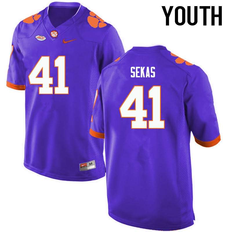 Youth Clemson Tigers Connor Sekas #41 Colloge Purple NCAA Game Football Jersey Latest LZW14N0P