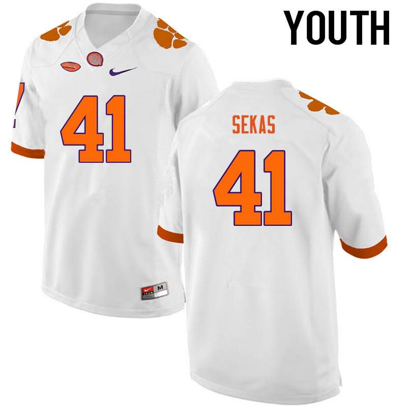 Youth Clemson Tigers Connor Sekas #41 Colloge White NCAA Game Football Jersey Best ZTH11N1U