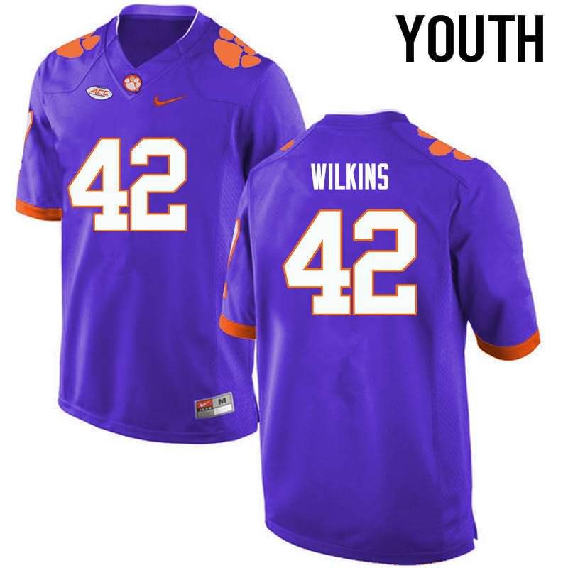 Youth Clemson Tigers Christian Wilkins #42 Colloge Purple NCAA Game Football Jersey Winter SHZ77N1P
