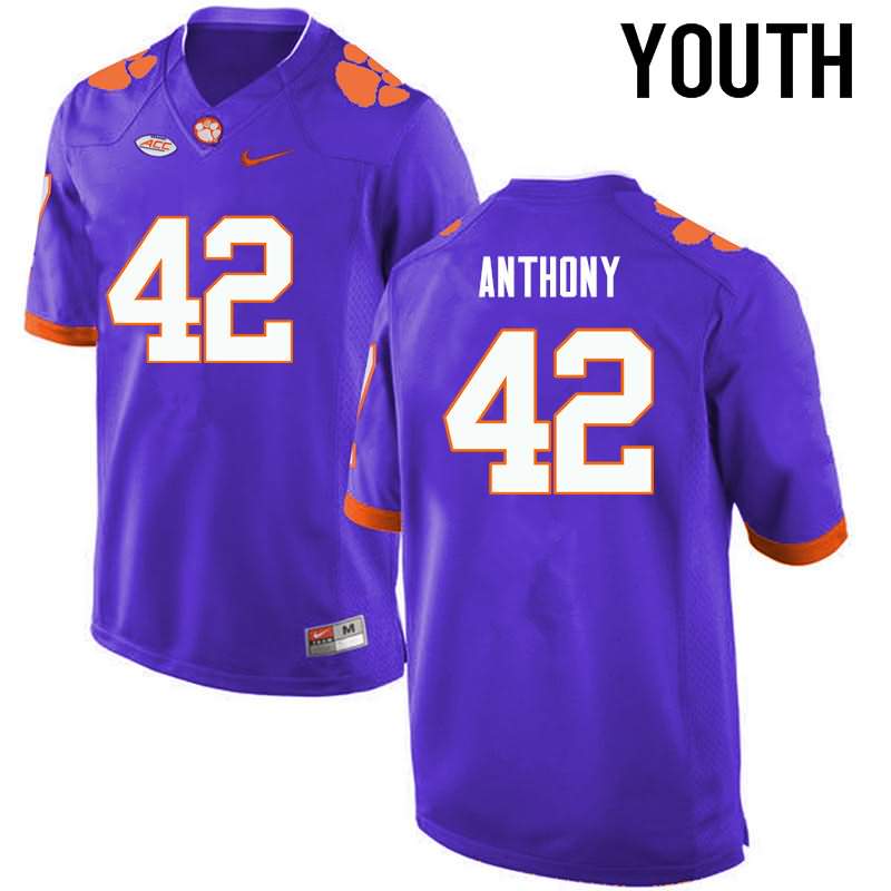 Youth Clemson Tigers Stephone Anthony #42 Colloge Purple NCAA Game Football Jersey Stock UHN61N8P