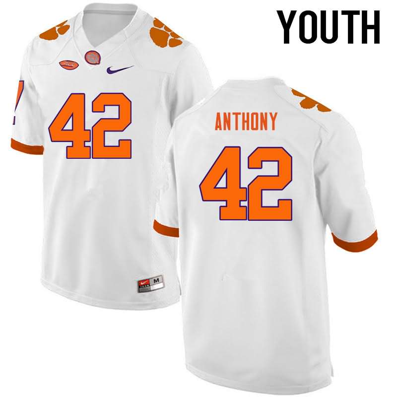 Youth Clemson Tigers Stephone Anthony #42 Colloge White NCAA Game Football Jersey June VLZ00N5W
