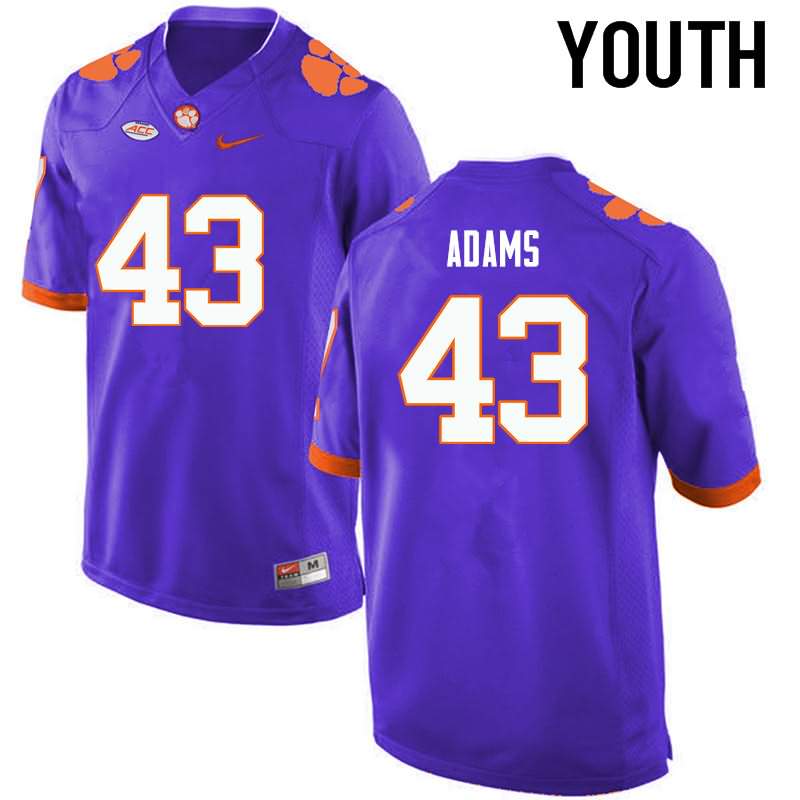 Youth Clemson Tigers Keith Adams #43 Colloge Purple NCAA Game Football Jersey Colors MSI34N6B