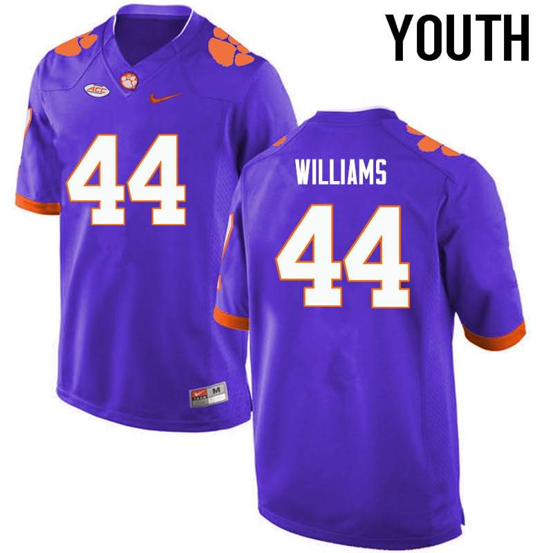 Youth Clemson Tigers Garrett Williams #44 Colloge Purple NCAA Game Football Jersey May VIT36N5D
