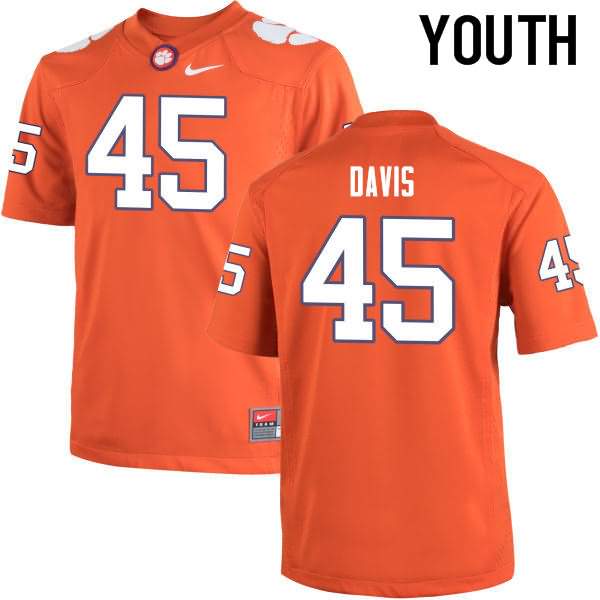 Youth Clemson Tigers Jeff Davis #45 Colloge Orange NCAA Game Football Jersey Discount ALU72N0S