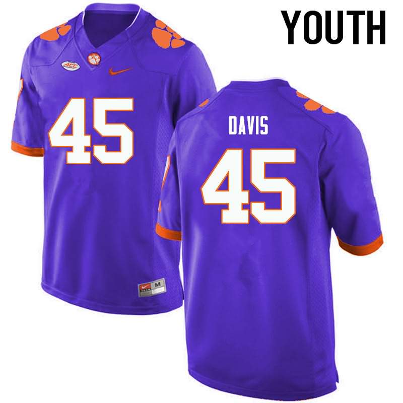 Youth Clemson Tigers Jeff Davis #45 Colloge Purple NCAA Game Football Jersey Online DGZ77N1T