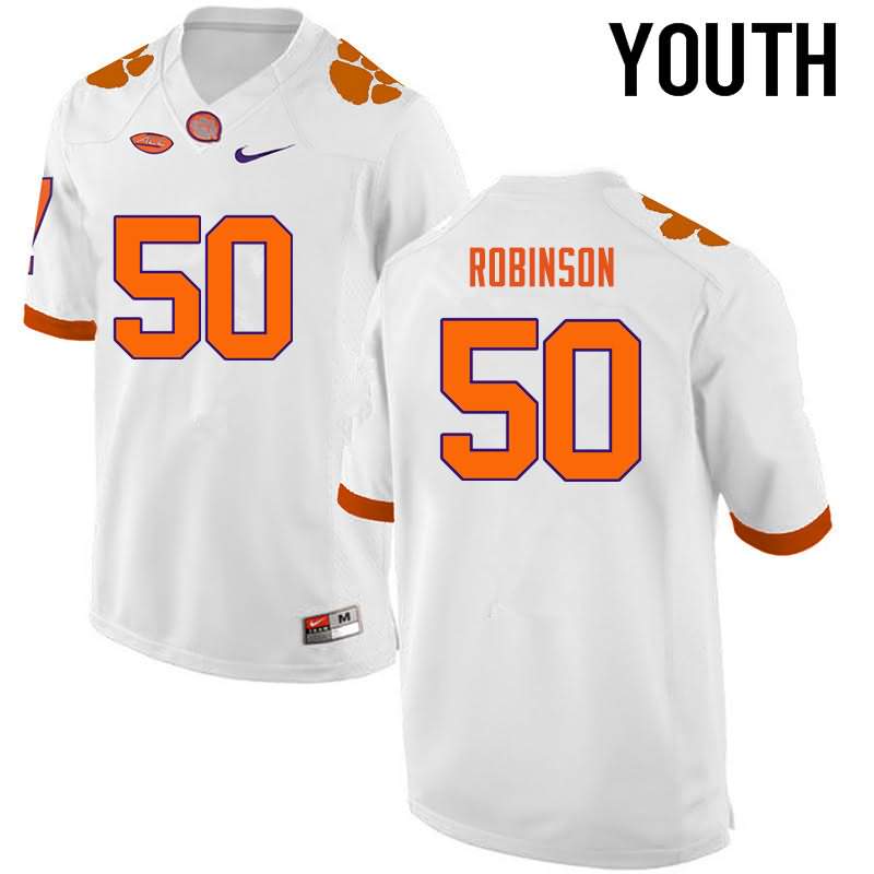 Youth Clemson Tigers Jabril Robinson #50 Colloge White NCAA Game Football Jersey September JUJ52N1Z