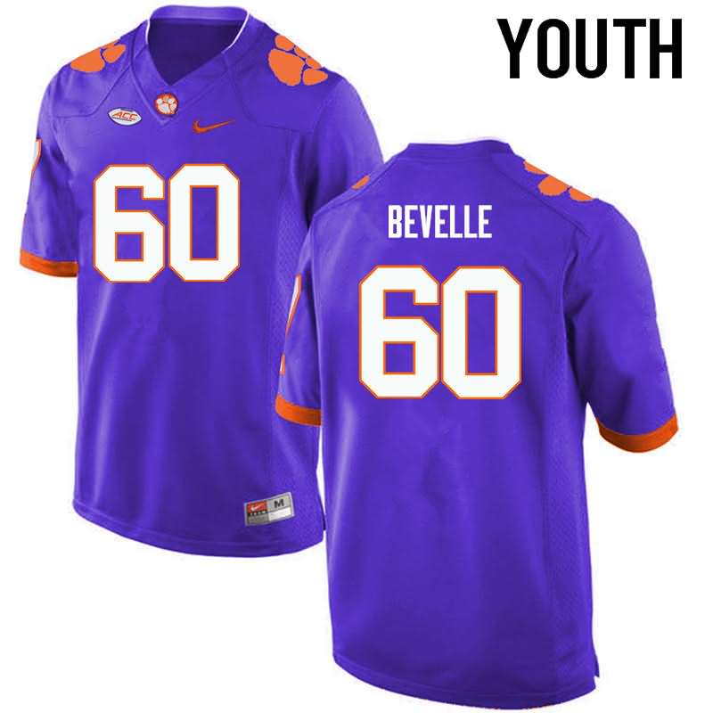 Youth Clemson Tigers Kelby Bevelle #60 Colloge Purple NCAA Game Football Jersey Fashion SGD64N8Q