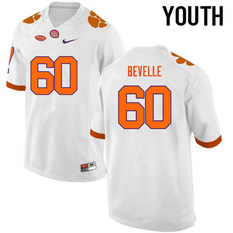 Youth Clemson Tigers Kelby Bevelle #60 Colloge White NCAA Game Football Jersey Summer YAY12N4M