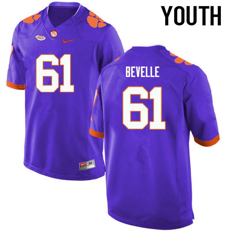 Youth Clemson Tigers Kaleb Bevelle #61 Colloge Purple NCAA Game Football Jersey Top Quality NGF76N0A